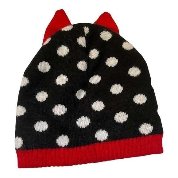 𝅺MINNIE Mouse knit polka dot hat Red bow at top and red head band Minnie patch - Picture 2 of 4